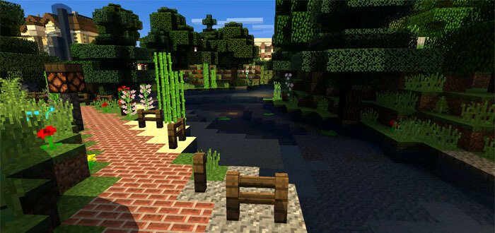 Пейзаж в Minecraft с шейдерами DawgFlow Ultra