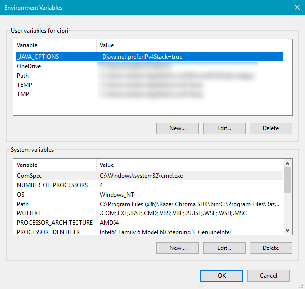 Environment variables in windows