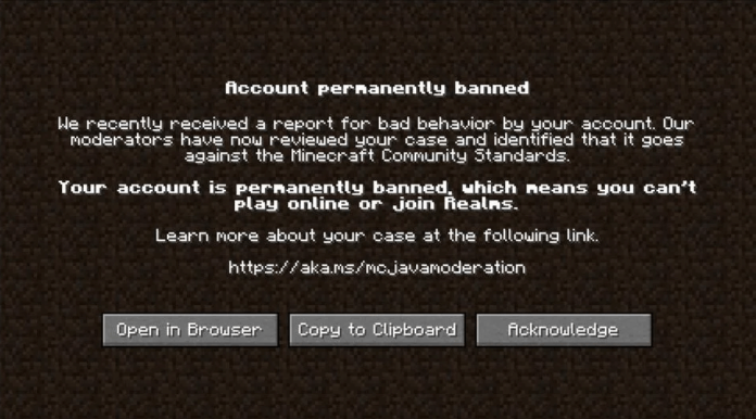 Система репортов Заблокированный аккаунт в Minecraft 1.19.1