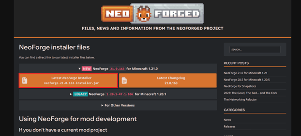 Скачивание NeoForge с официального сайта