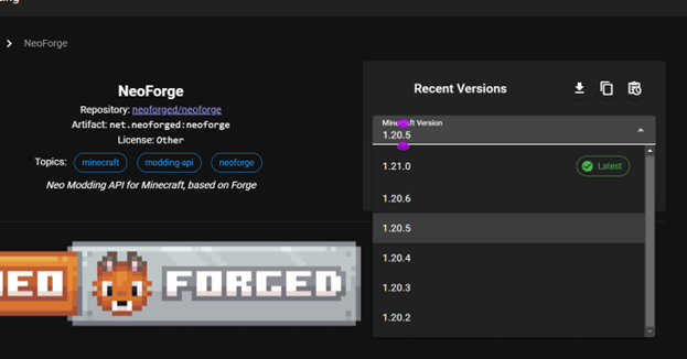 Выбор других версий NeoForge на официальном сайте