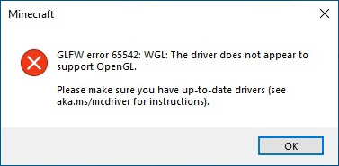 Driver error in Minecraft 1.17