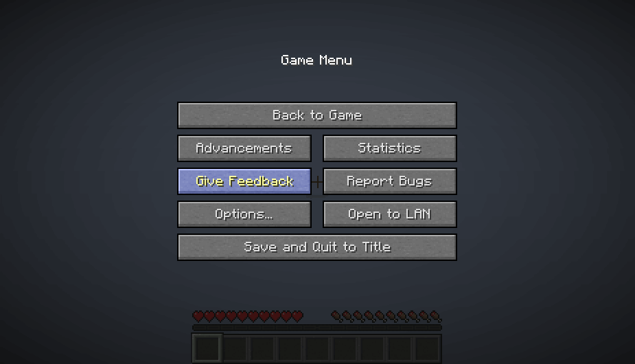 Give Feedback and Report Bugs Minecraft 1.14