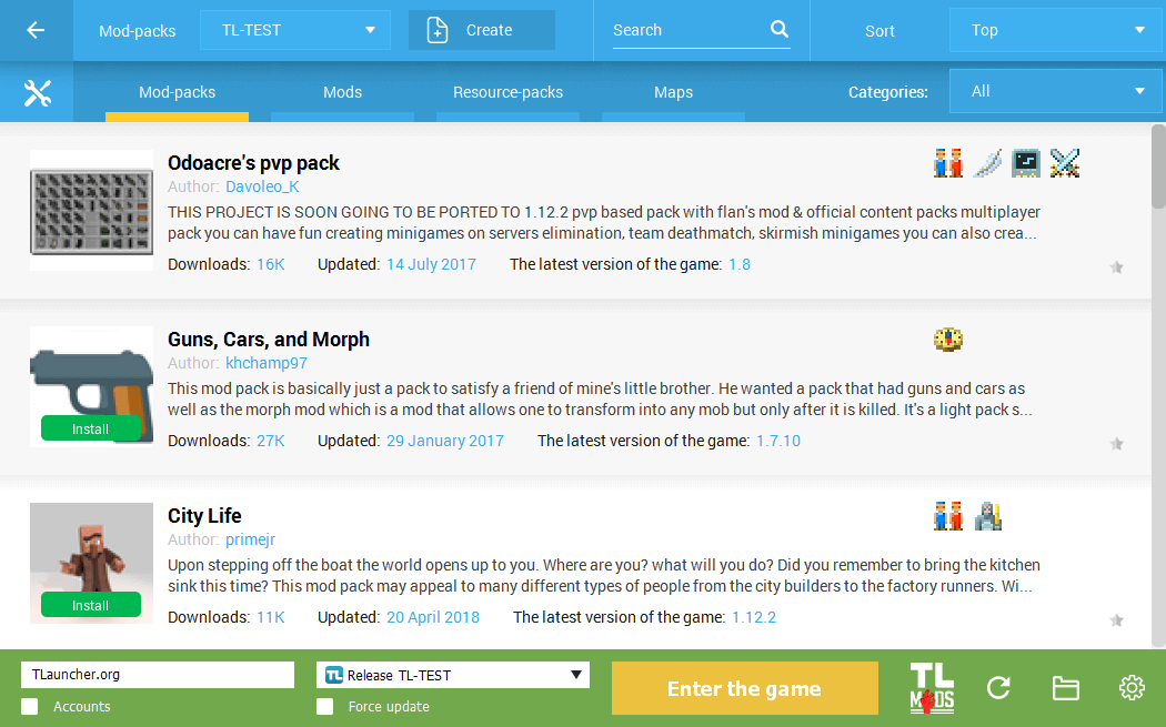 List of mod-packs in TLauncher