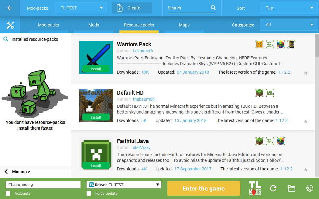 List of resource packs in TLauncher