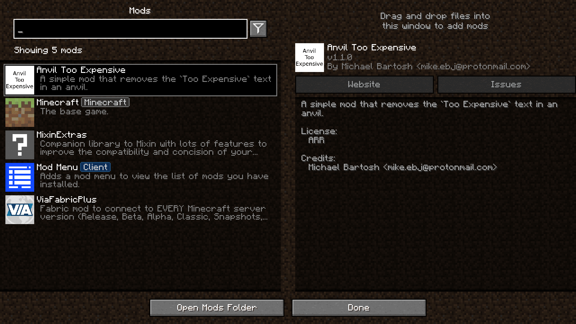 Mod Menu for Minecraft 1.15.2