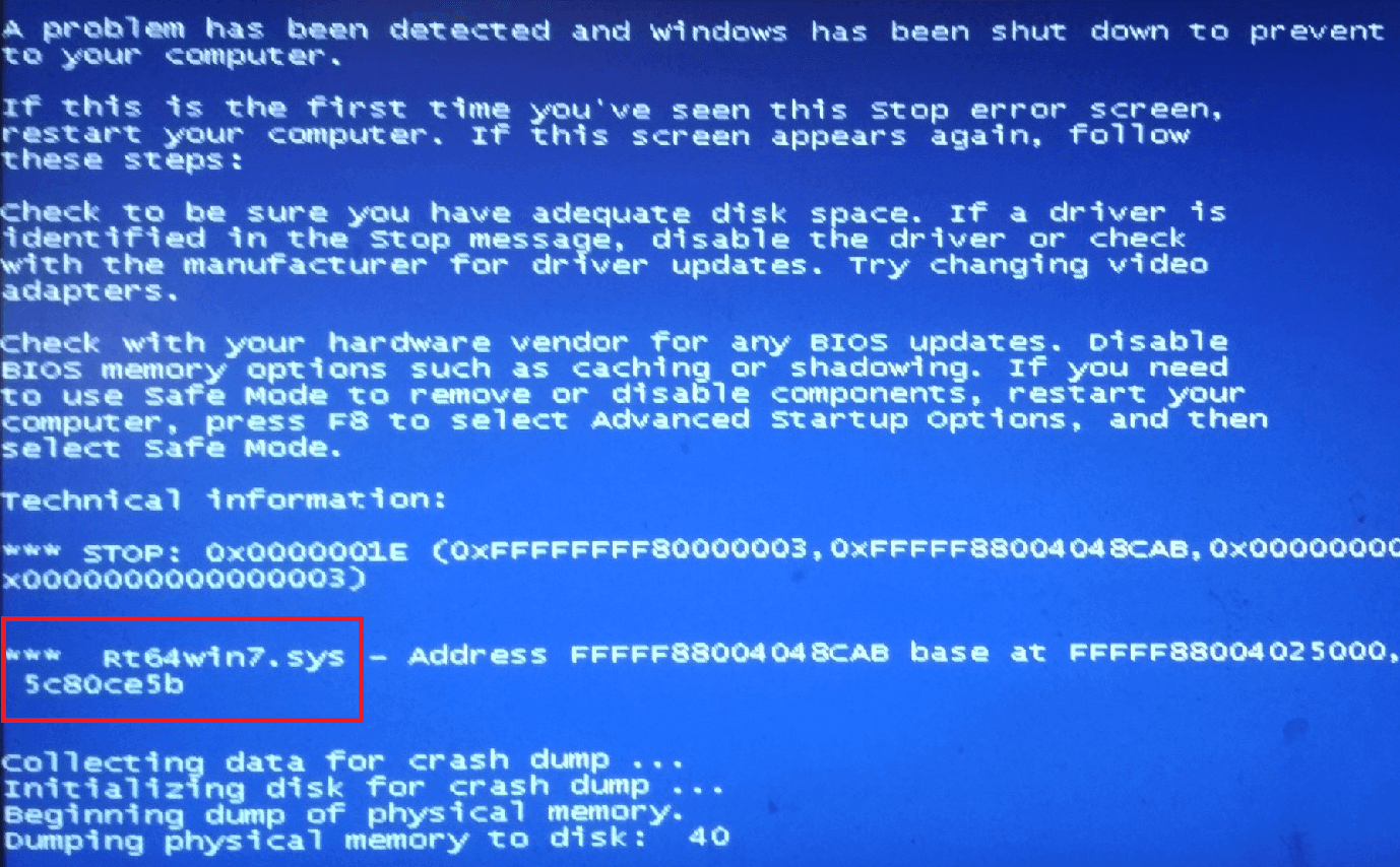 Error Rt64win7.sys BSOD