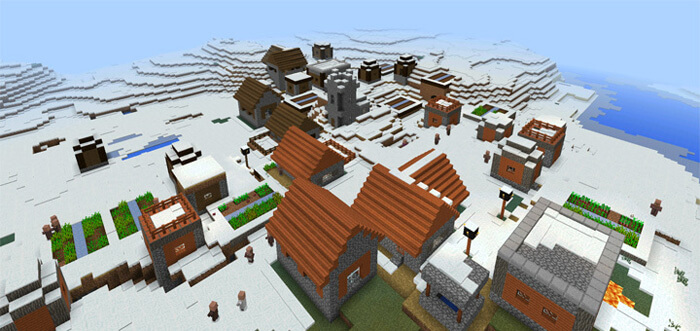 Деревня в снежном биоме Minecraft PE