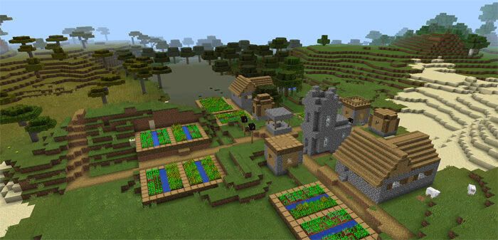 Вид на деревню Minecraft PE