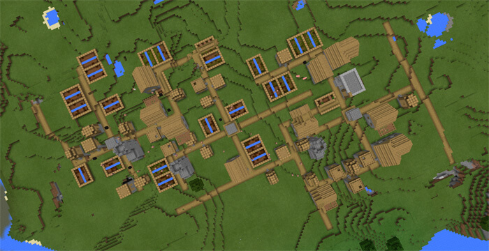 Вид на деревни сверху Minecraft PE