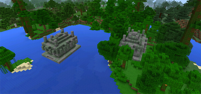 Несколько храмов на воде в джунглях Minecraft PE
