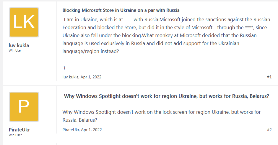 Microsoft has blocked Ukraine